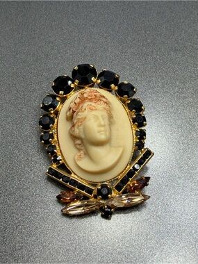 Vintage Black and Ivory Cameo Statement Brooch - #17cam